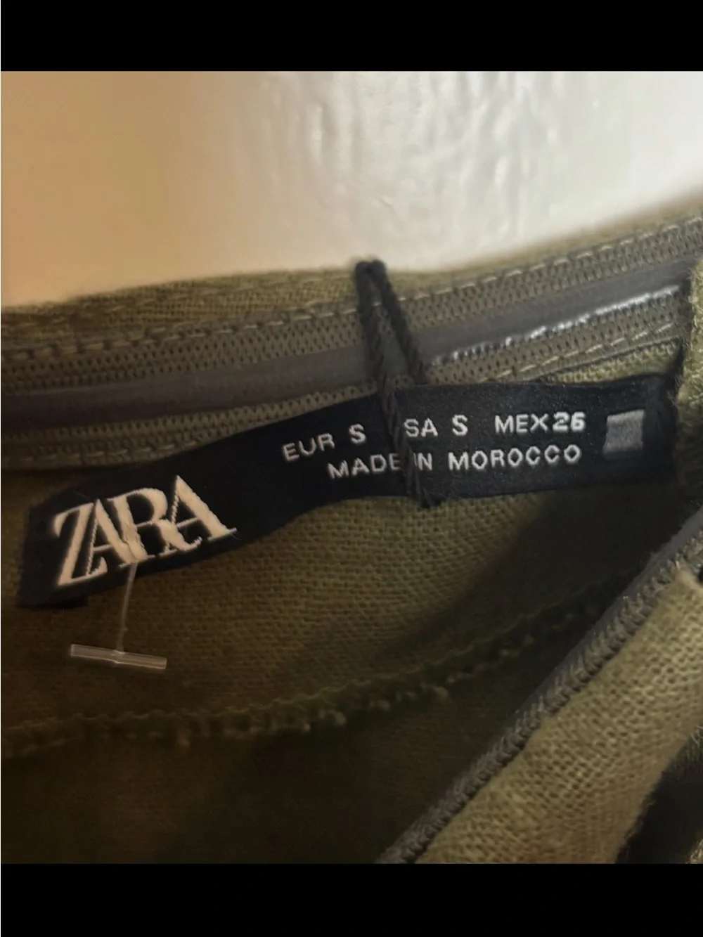 NWT Zara Olive Green Linen Blend Strapless Jumpsuit Belted Cuffed Hem Small